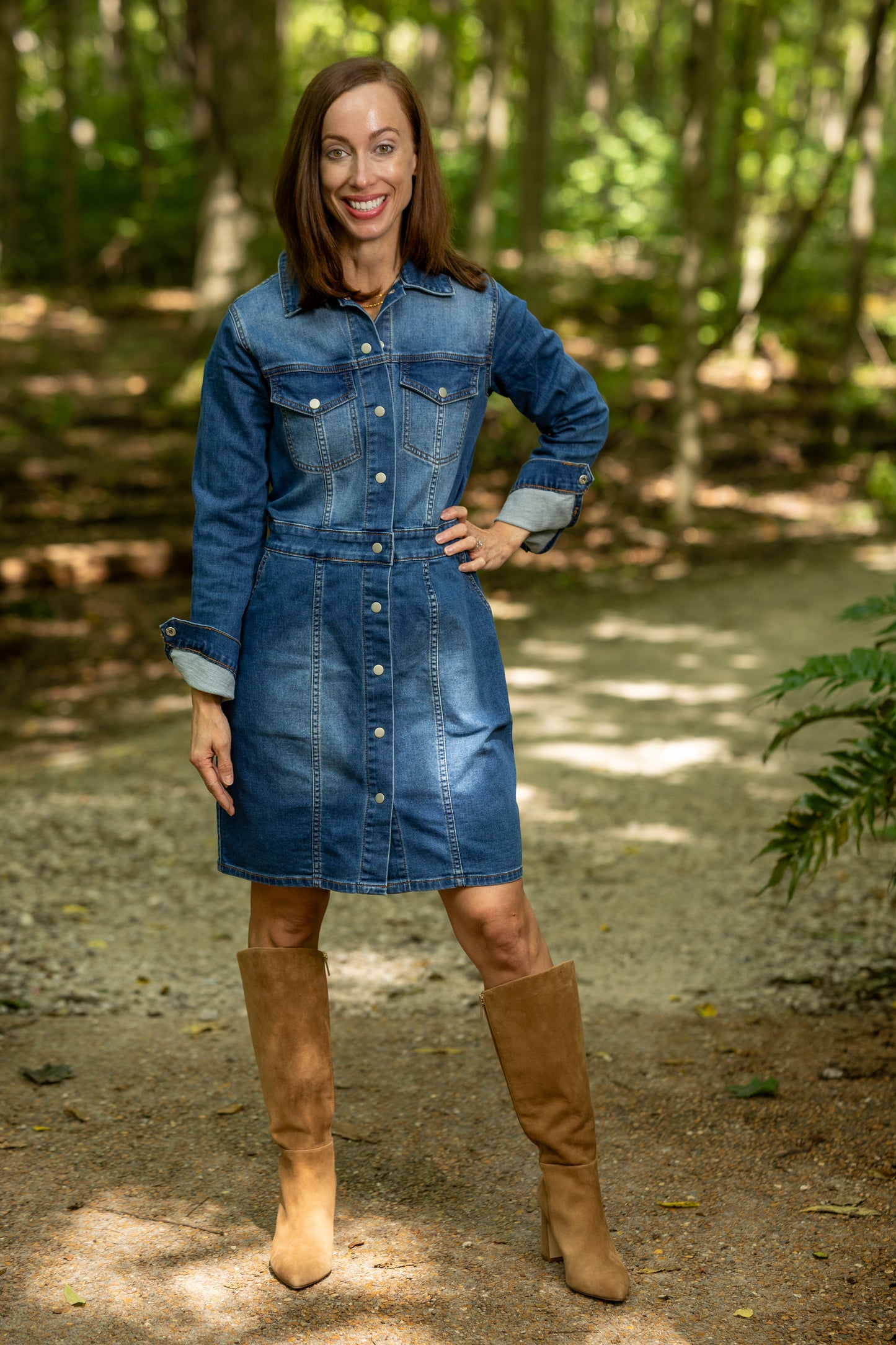 Dark Denim Long Sleeve Button-Down Dress
