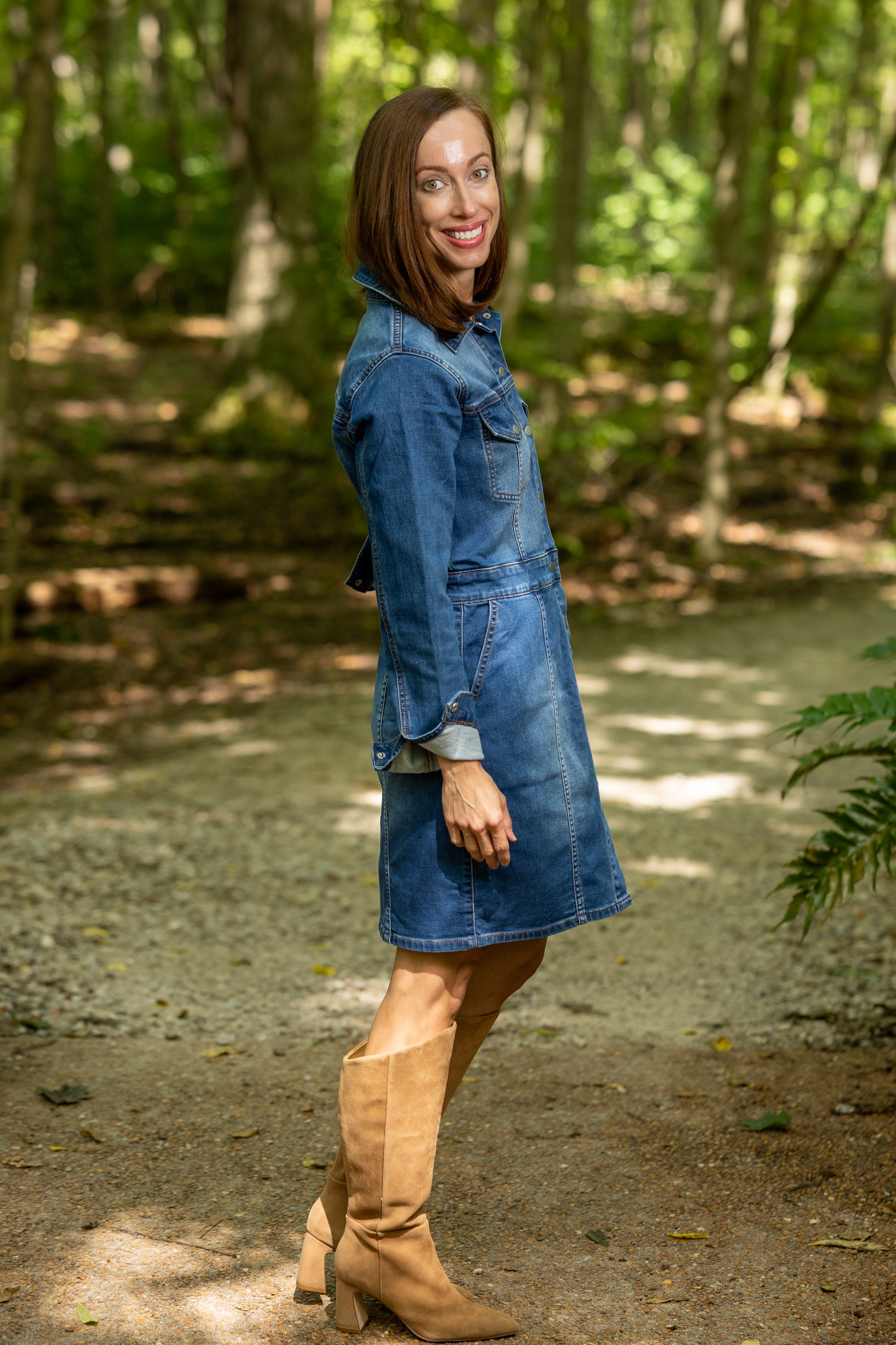 denim button dress Dark Denim Long Sleeve Button-Down Dress