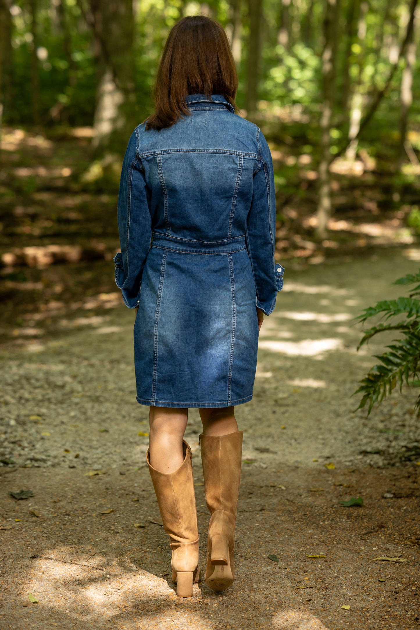 Dark Denim Long Sleeve Button-Down Dress