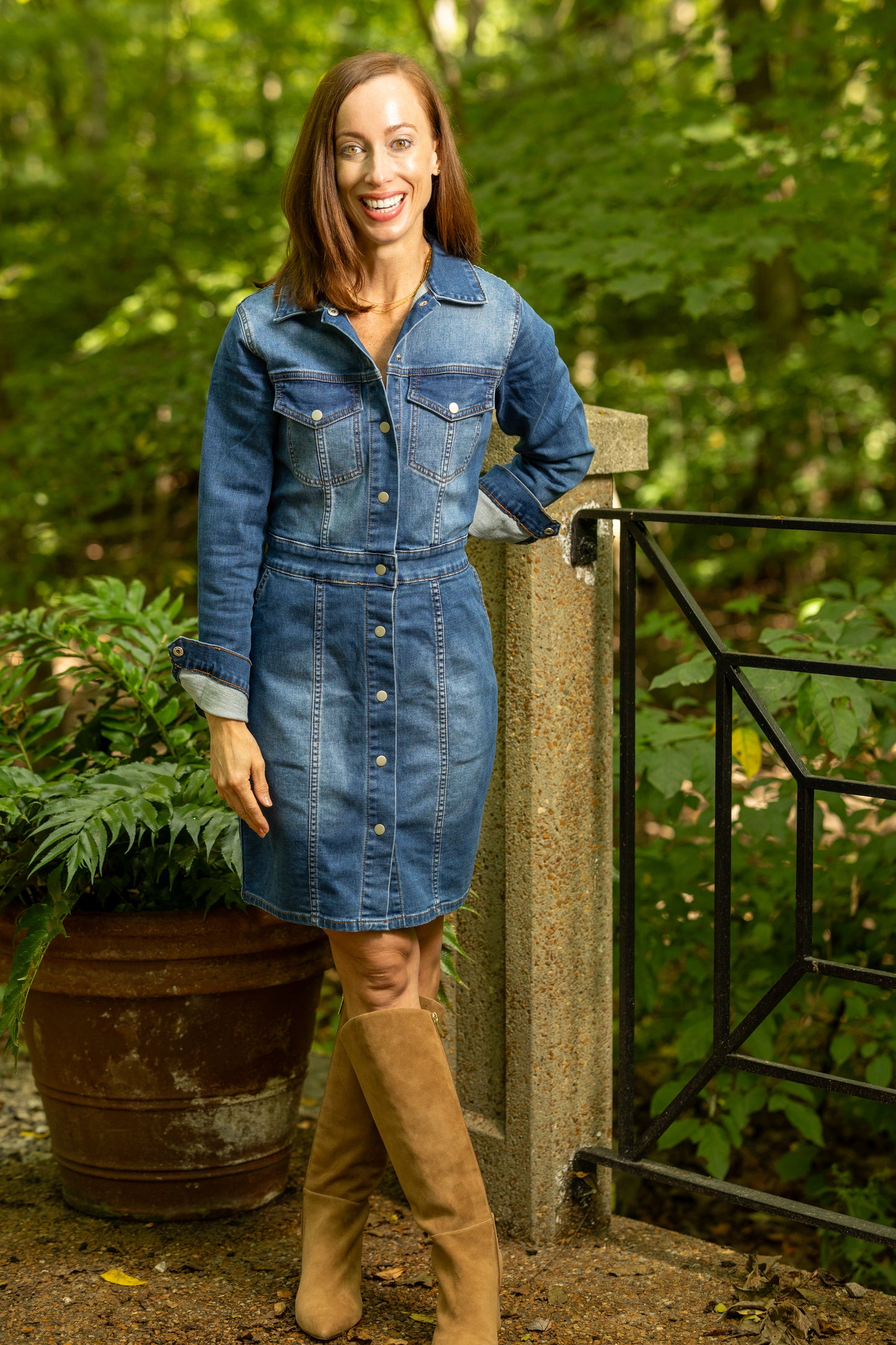 Dark Denim Long Sleeve Button-Down Dress