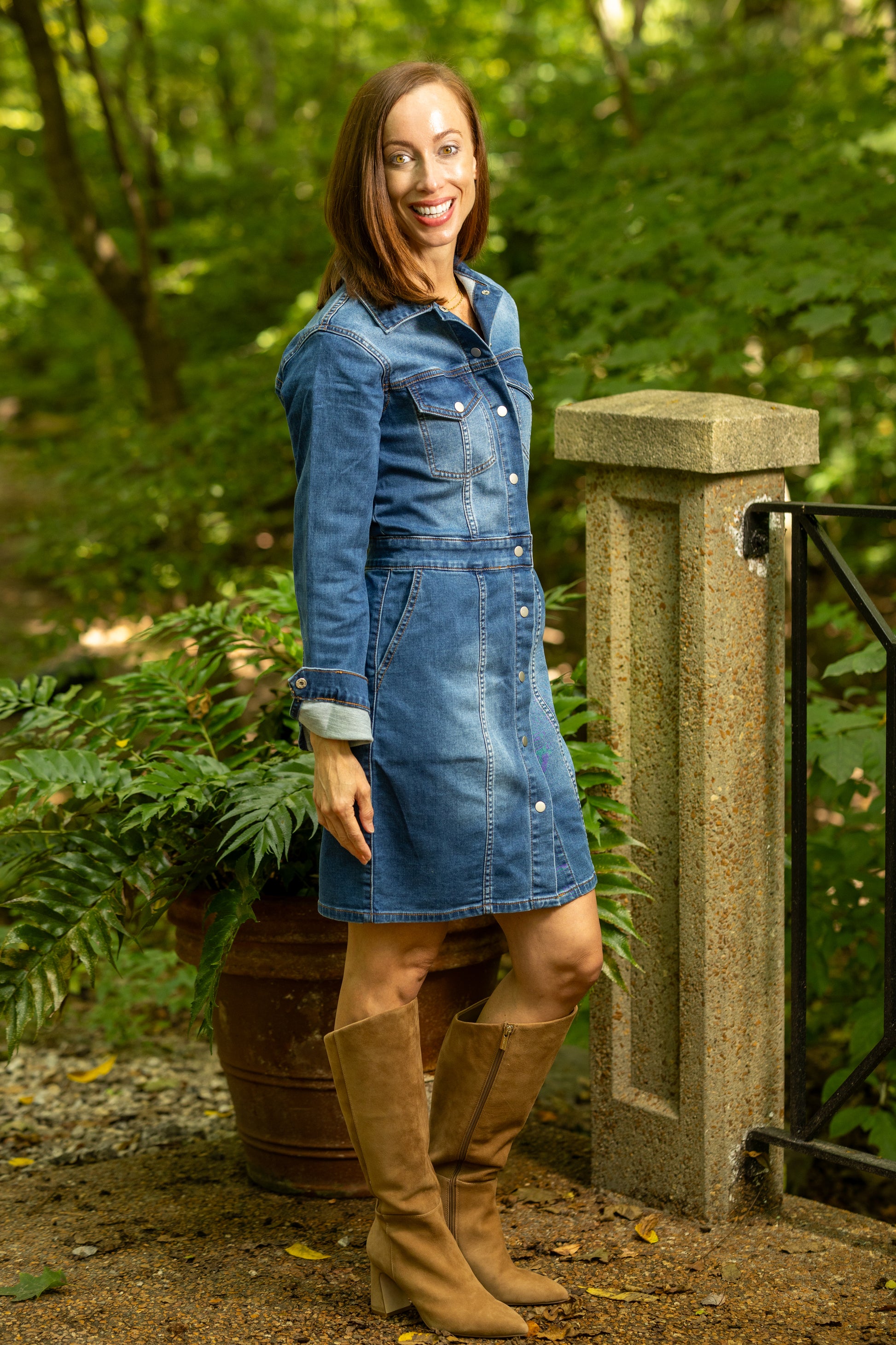brown denim dress Dark Denim Long Sleeve Button-Down Dress