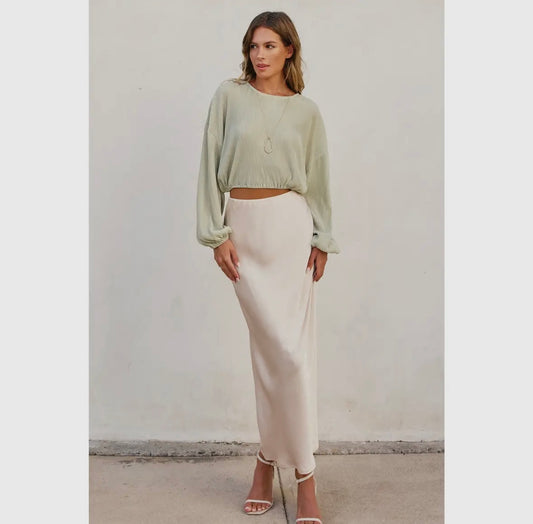 Champagne Satin Maxi Skirt