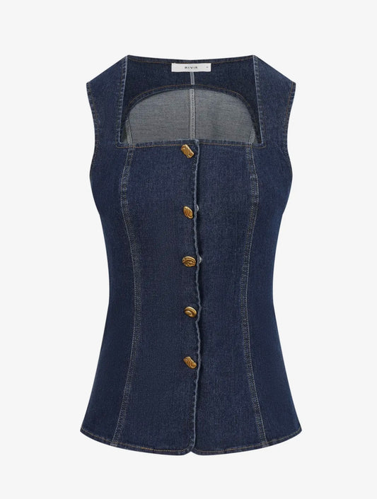 Denim vest with buttons on a white background