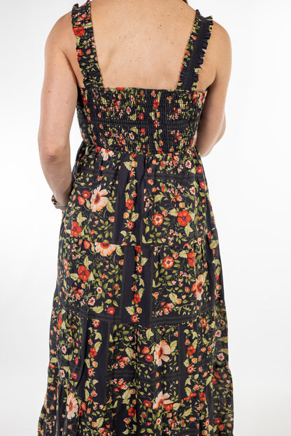 Midnight Floral Smocked Midi Dress