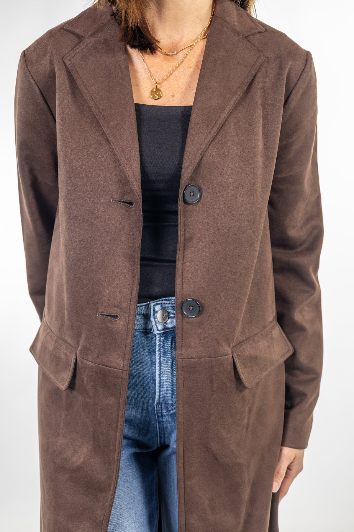 Chocolate Brown Suede Long Trench Coat