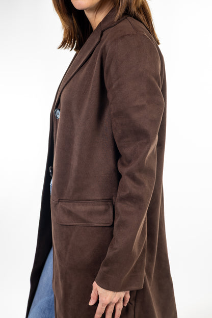 Chocolate Brown Suede Long Trench Coat