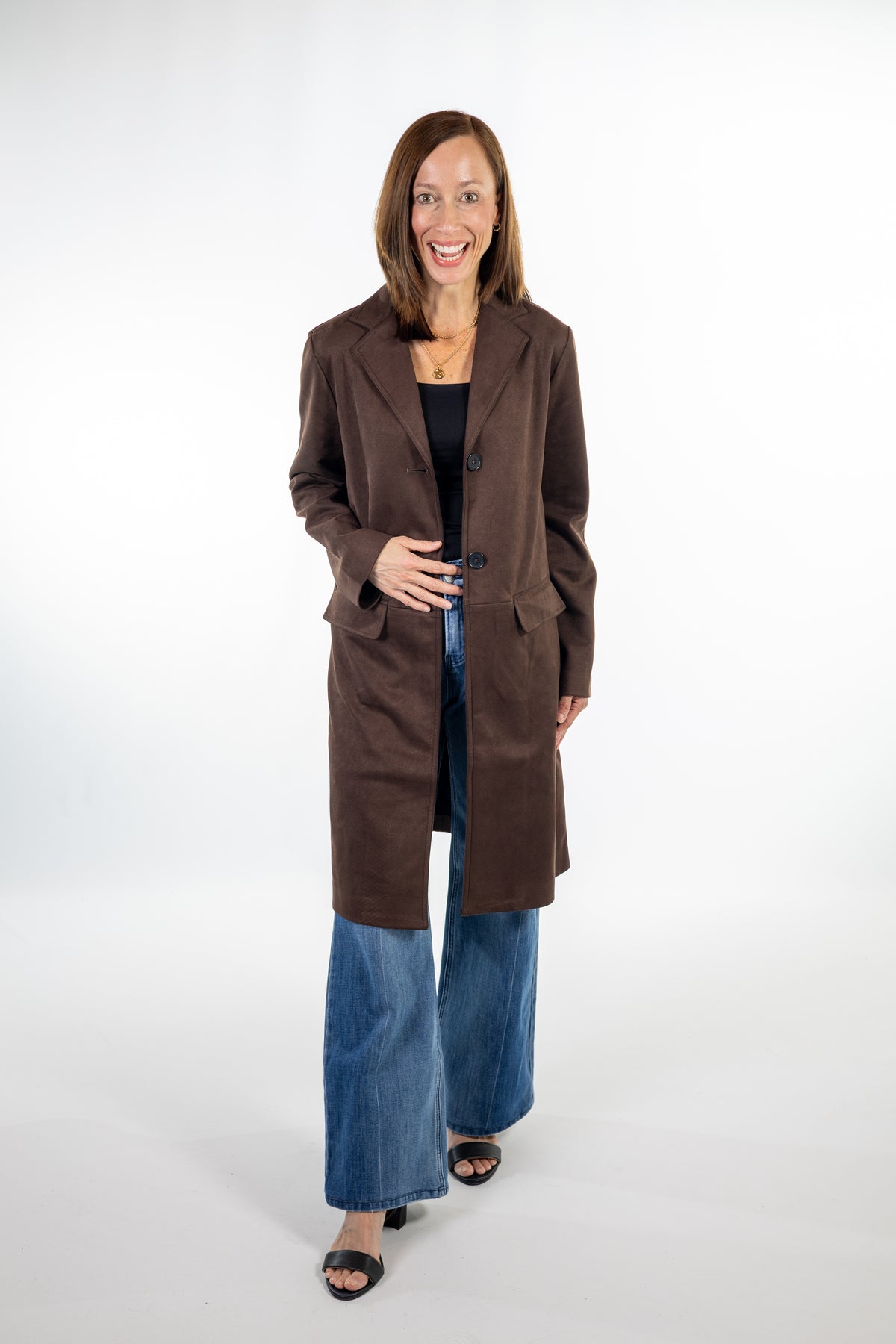 Chocolate Brown Suede Long Trench Coat