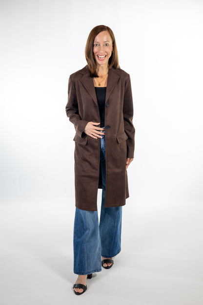 Chocolate Brown Suede Long Trench Coat