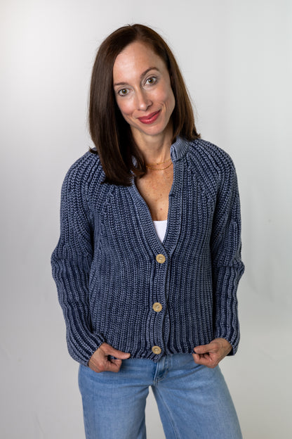 Blue Denim Chunky Knit Cardigan