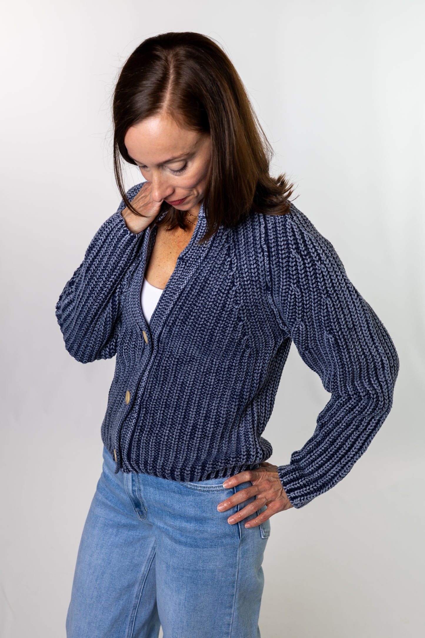 Blue Denim Chunky Knit Cardigan