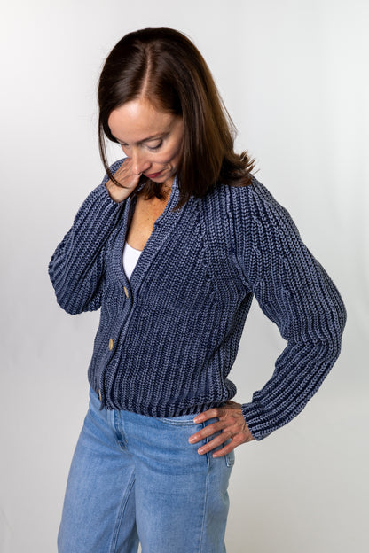 Blue Denim Chunky Knit Cardigan