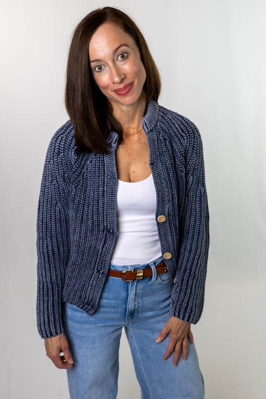 Blue Denim Chunky Knit Cardigan