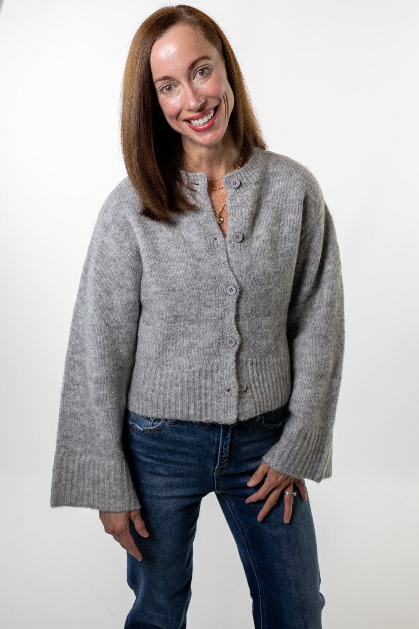 gray cardigan sweater, cozy fall outfit, boutique clothing Dublin Ohio