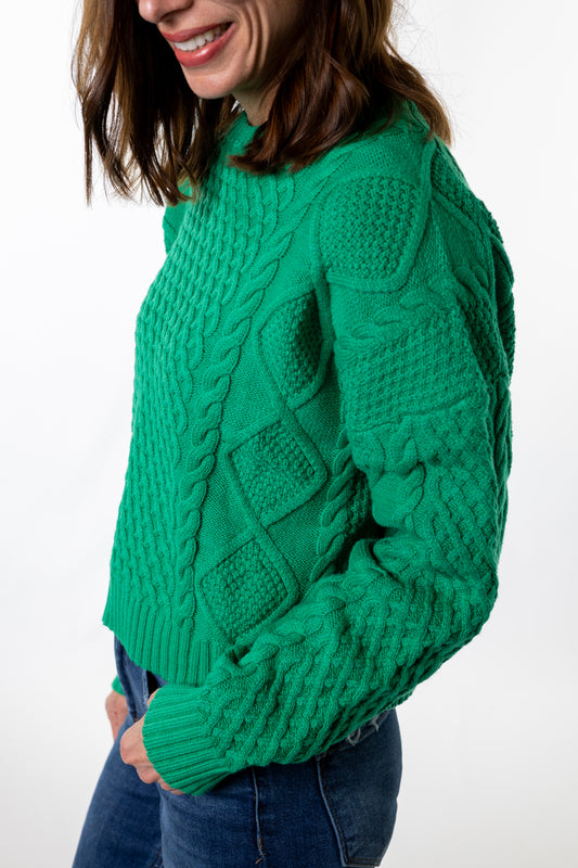 Emerald green cable sweater 