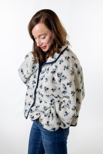 Ivory & Navy Floral Fleece Jacket