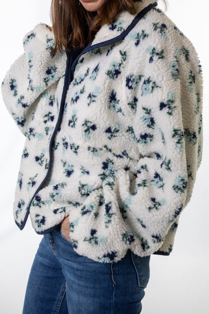 Ivory & Navy Floral Fleece Jacket