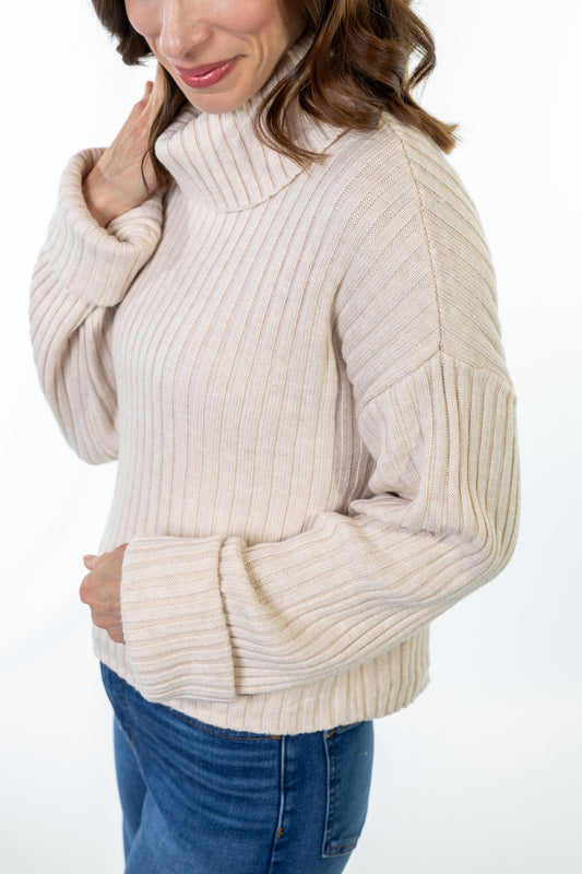 Beige ribbed turteneck sweater