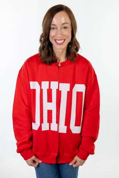 Red OHIO Varsity Crewneck Cardigan