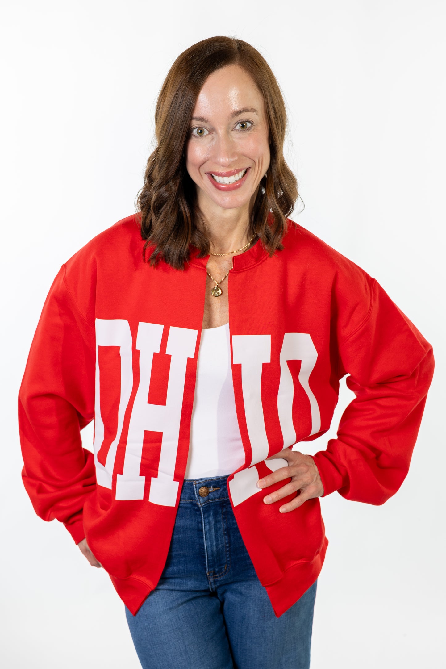 Red OHIO Varsity Crewneck Cardigan