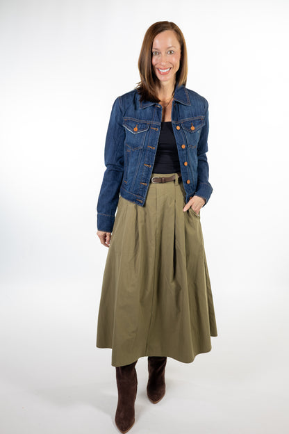 Olive Central Park Midi Skirt with Belt
