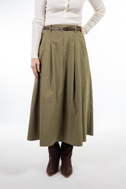 Olive Central Park Midi Skirt with Belt