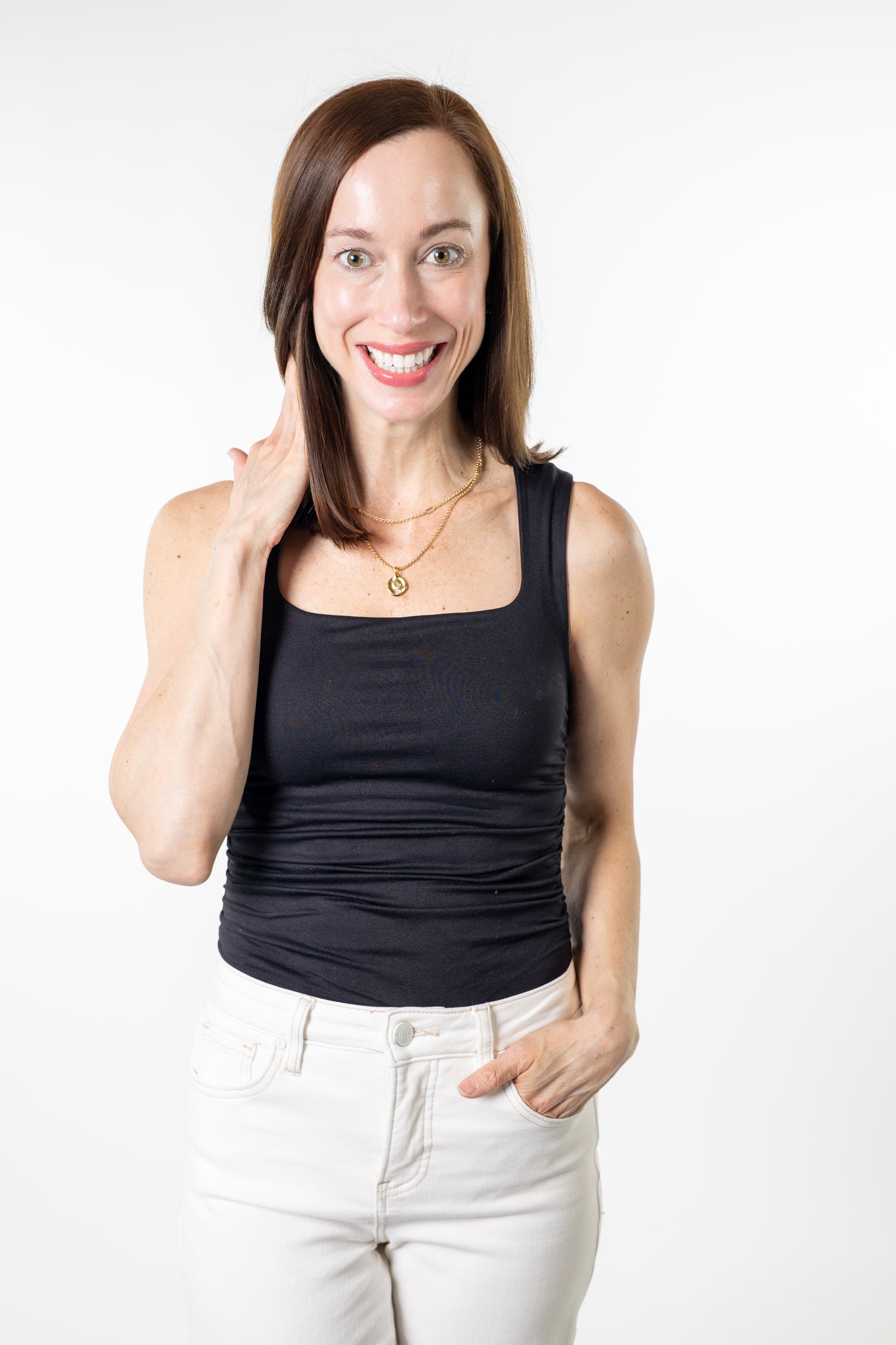 Black Clean Line Shirred Tank
