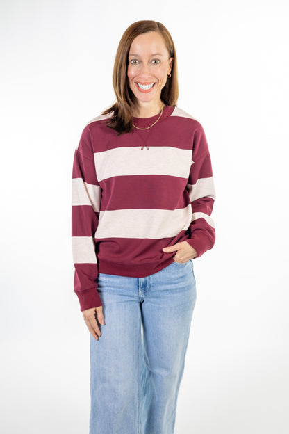 Wine Rugby Stripe Modal Sweatshirt