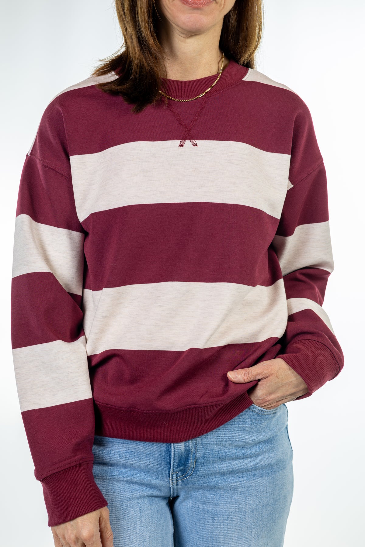 Wine Rugby Stripe Modal Sweatshirt