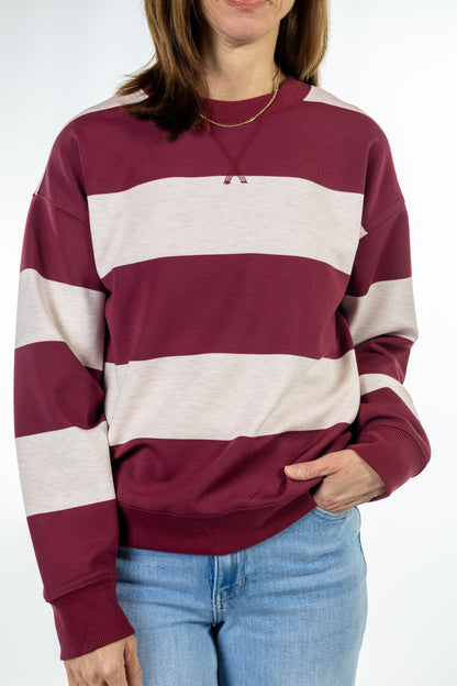 Wine Rugby Stripe Modal Sweatshirt
