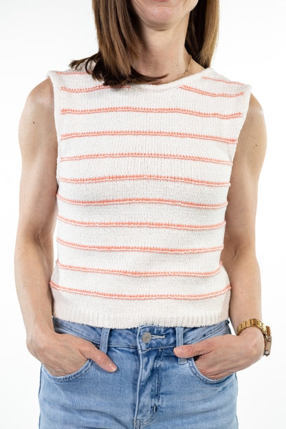 Ivory cream tank with coral stripes
