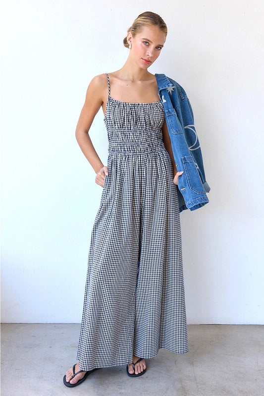 Navy Gingham Jumpsuit