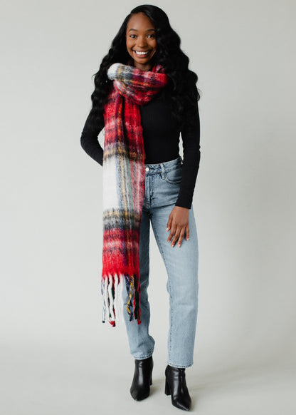 Red Plaid Scarf with Fringe