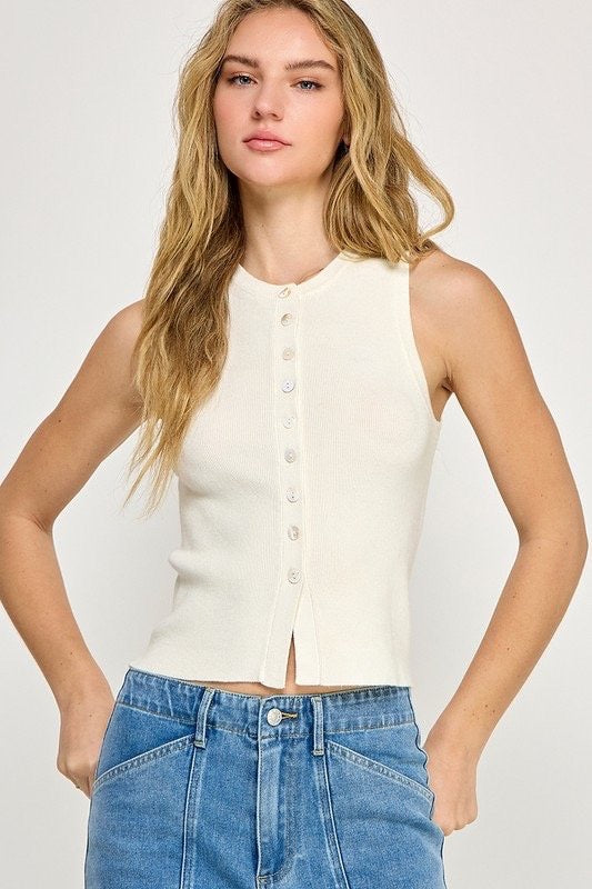 Ivory Buttoned Knit Vest Top