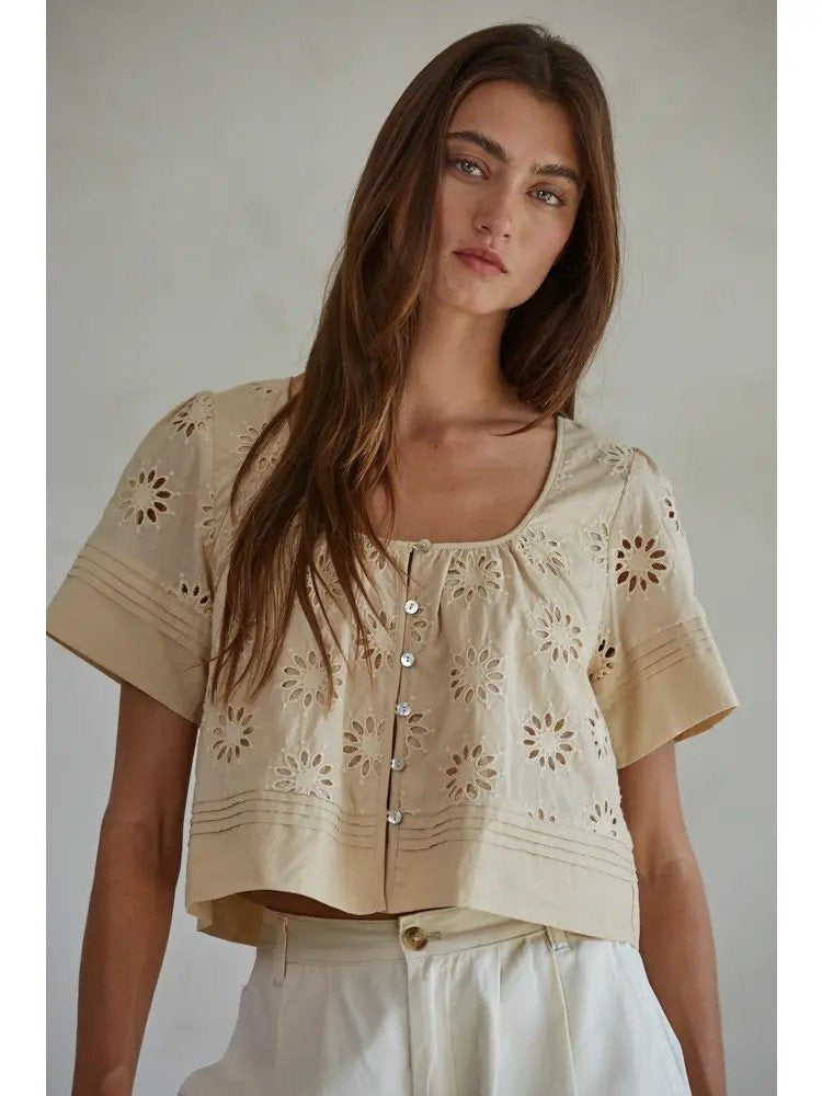 Calia Floral Eyelet Top