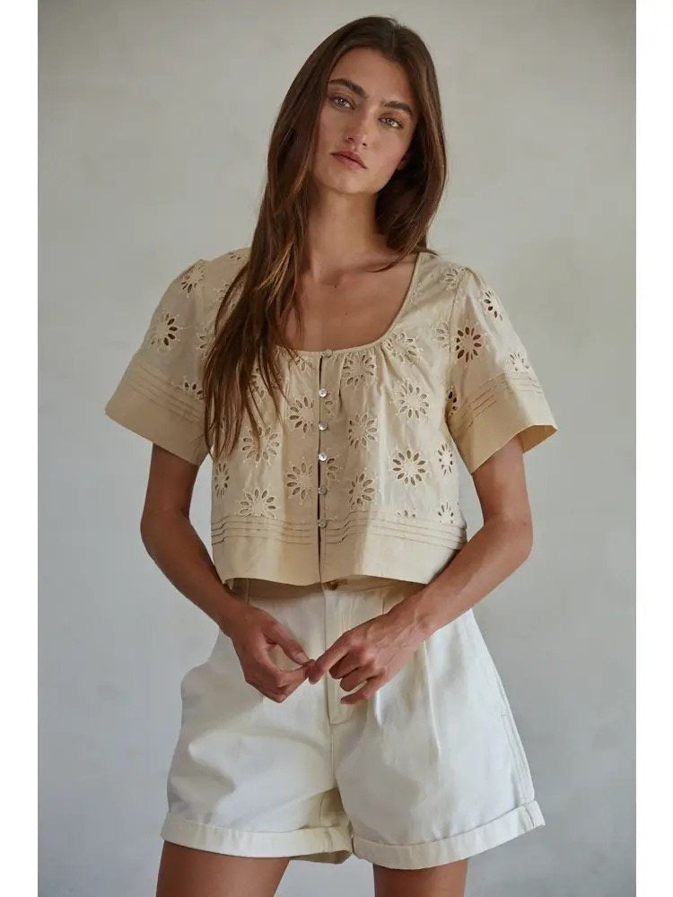 Calia Floral Eyelet Top