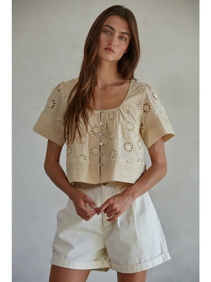 Calia Floral Eyelet Top
