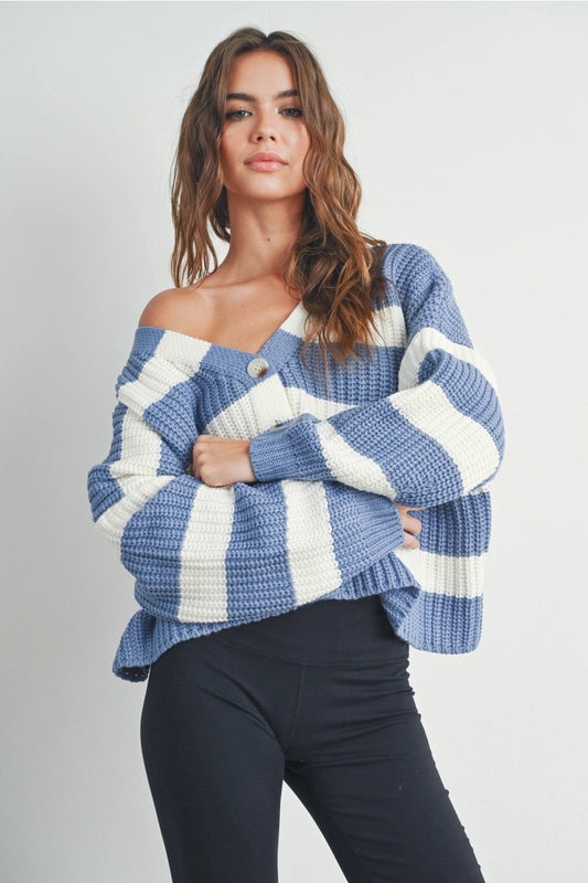 Coastal Blue Chunky V-Neck Cardigan
