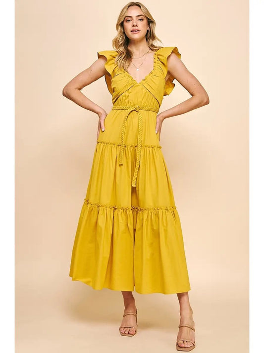 Golden Yellow Tiered Maxi Dress