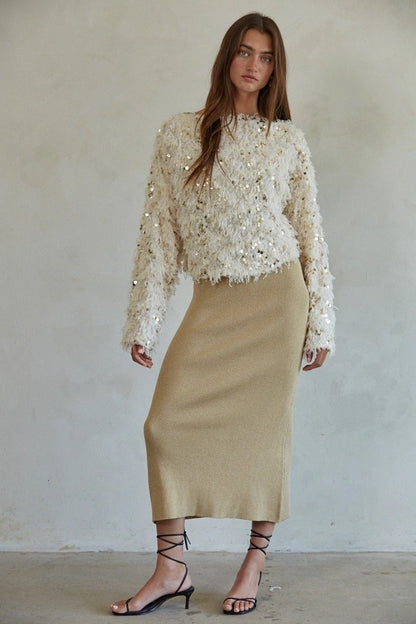 Luxe Sequin Embellished Fringe Sweater