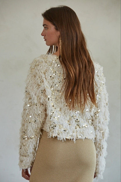 Luxe Sequin Embellished Fringe Sweater