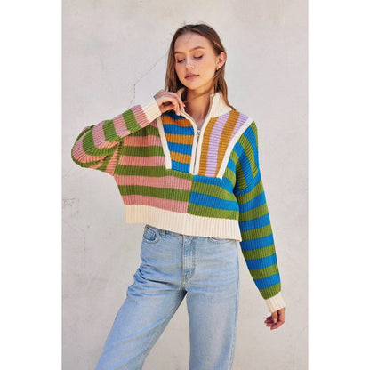 Morning Glory Colorblock Cropped Half-Zip Sweater