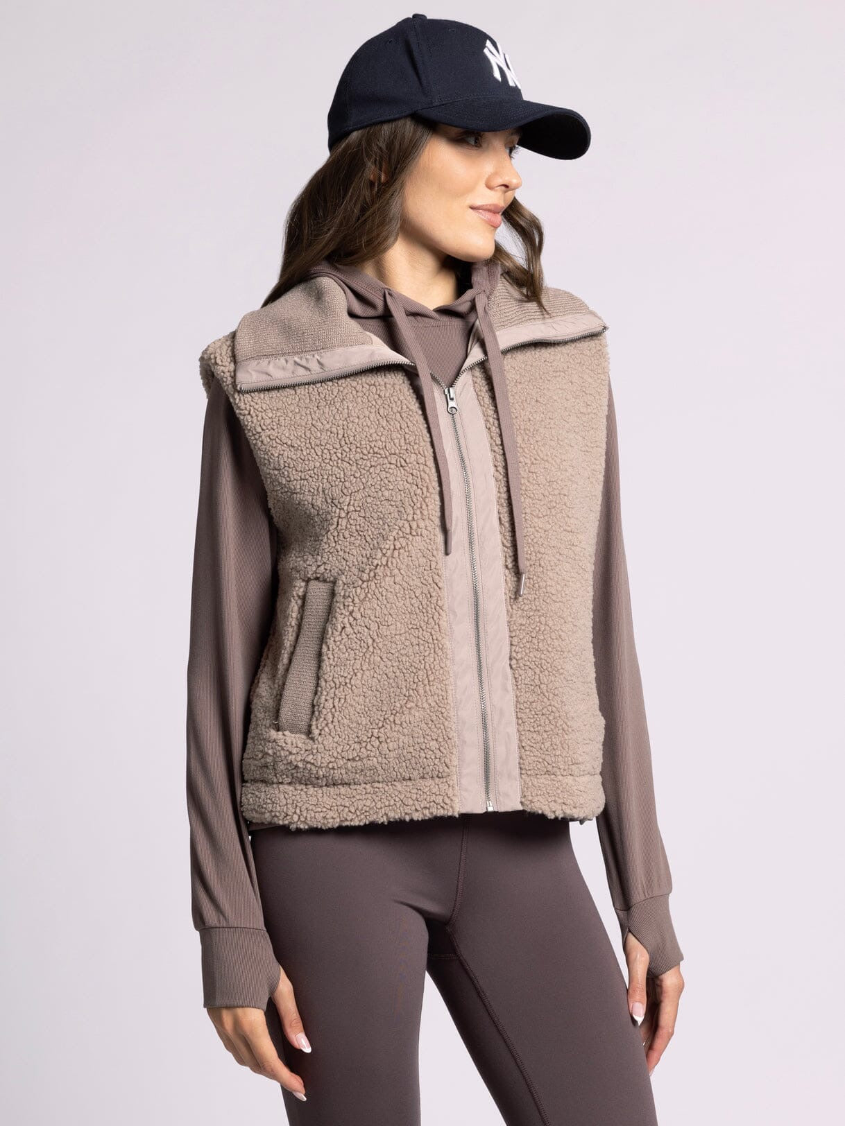 Taupe Teddy Fleece Zip Vest