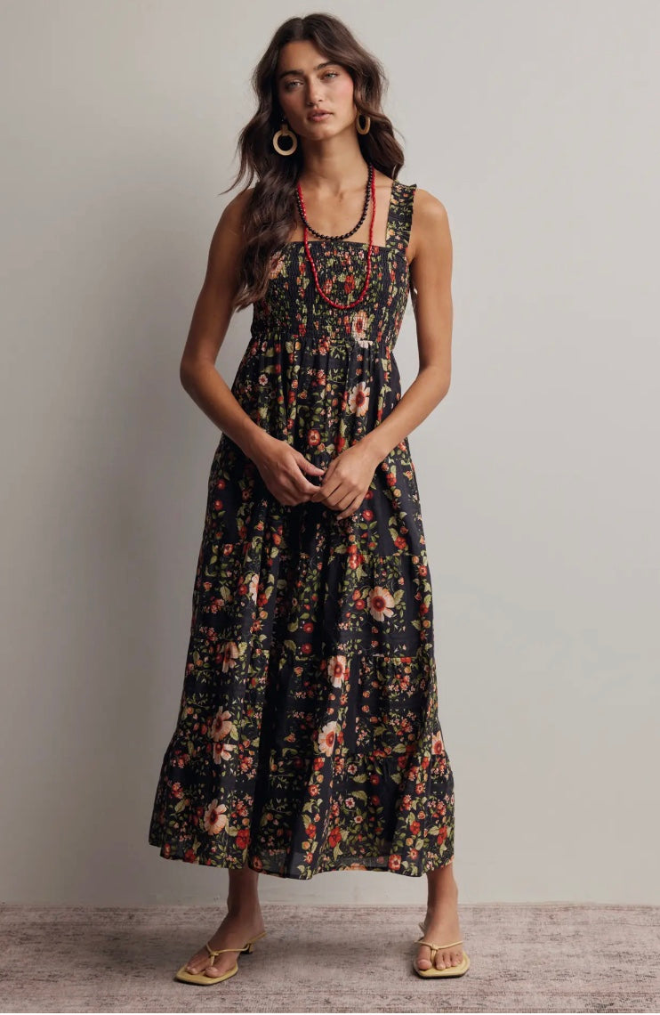 Midnight Floral Smocked Midi Dress