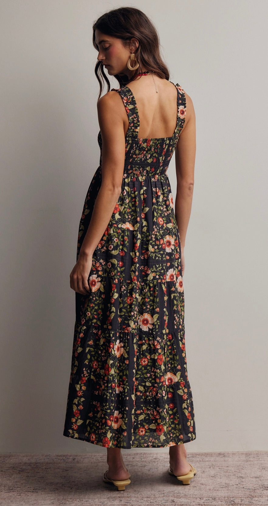 Midnight Floral Smocked Midi Dress