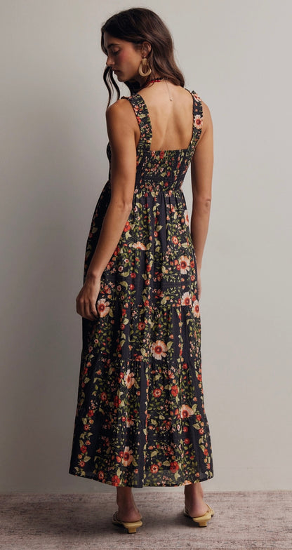 Midnight Floral Smocked Midi Dress