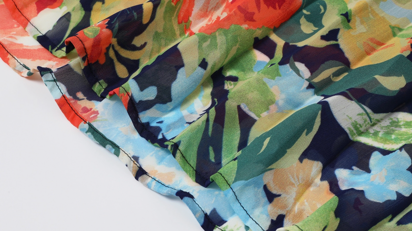Colorful floral-patterned fabric on a white background