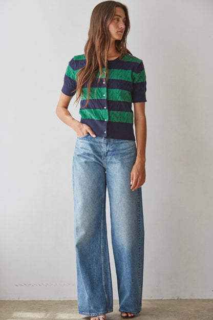 Navy & Green Cable Stripe Cardigan