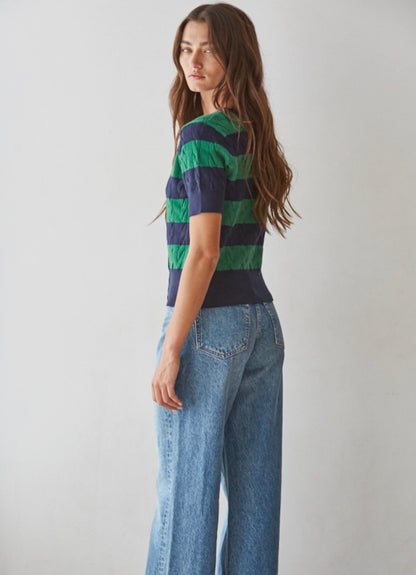 Navy & Green Cable Stripe Cardigan