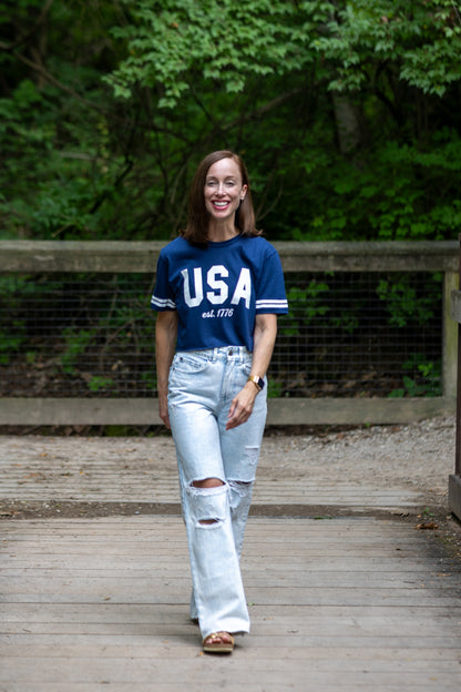 Navy USA Varsity Tee