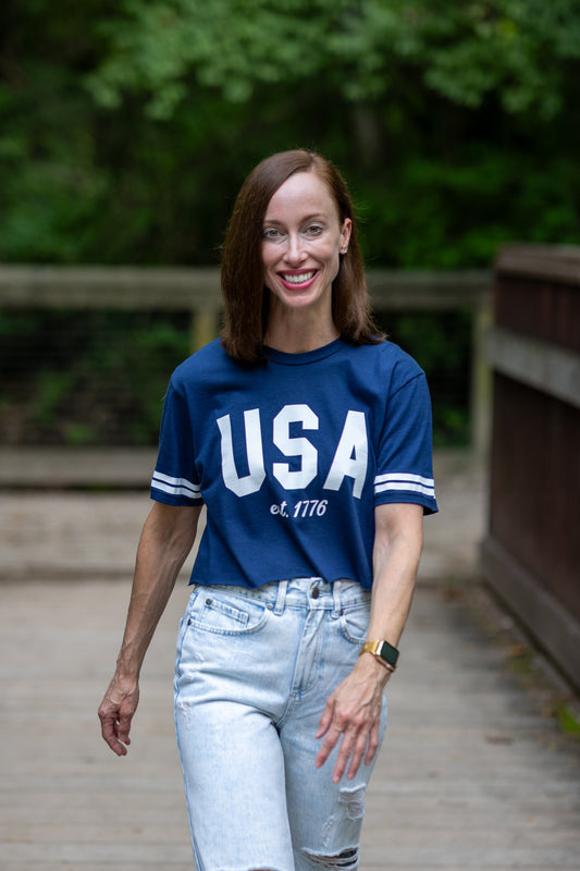 Navy USA Varsity Tee